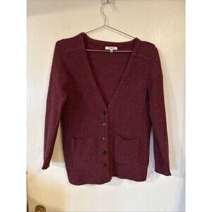 Madewell Cardigan V-Neck Pockets 100% Merino Wool Sweater Burgundy | Small